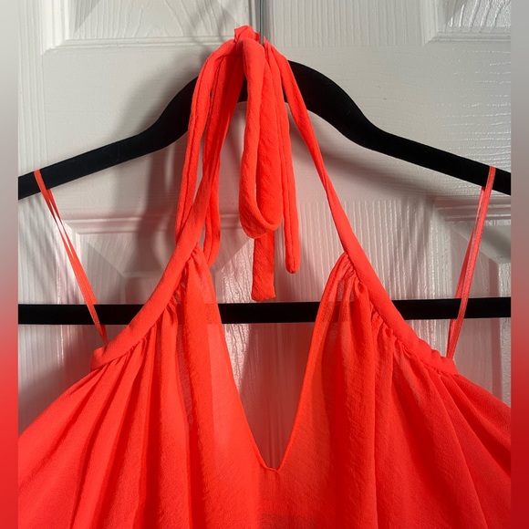 Vince Camuto Bright Orange Long Sleeve Halter Top - Picture 2 of 10